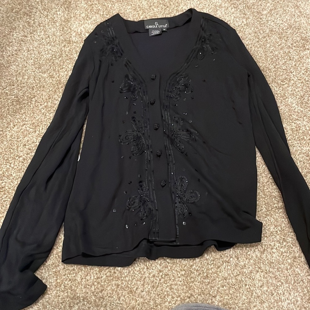 Patterned Beaded Jacket - Carole Little - Size Medium